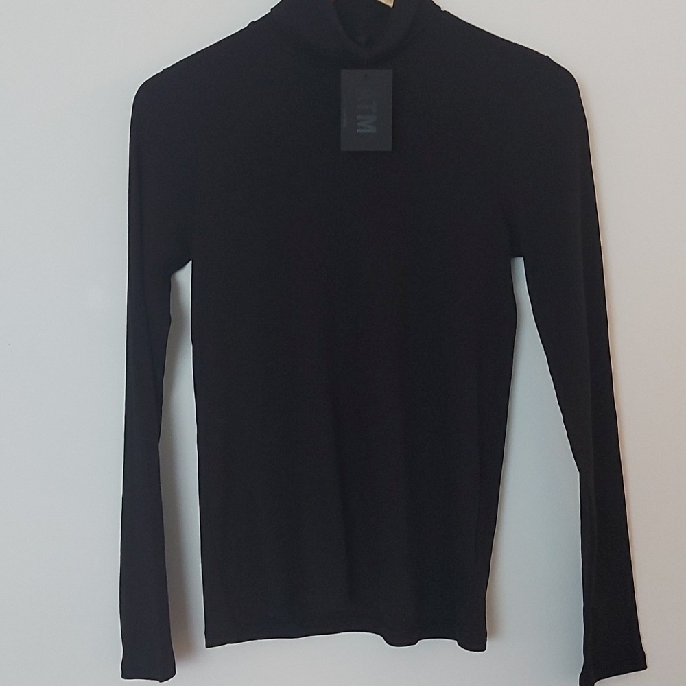 NWT ATM Ribbed Knit Turtle Neck Top Black Size Medium - Picture 2 of 7